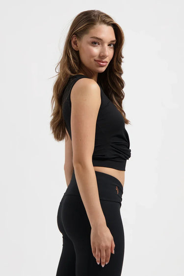 Veyra Cropped Yoga Tank - Onyx Black