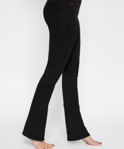Zwarte flare broek met omslagband van Urban Goddess yogakleding