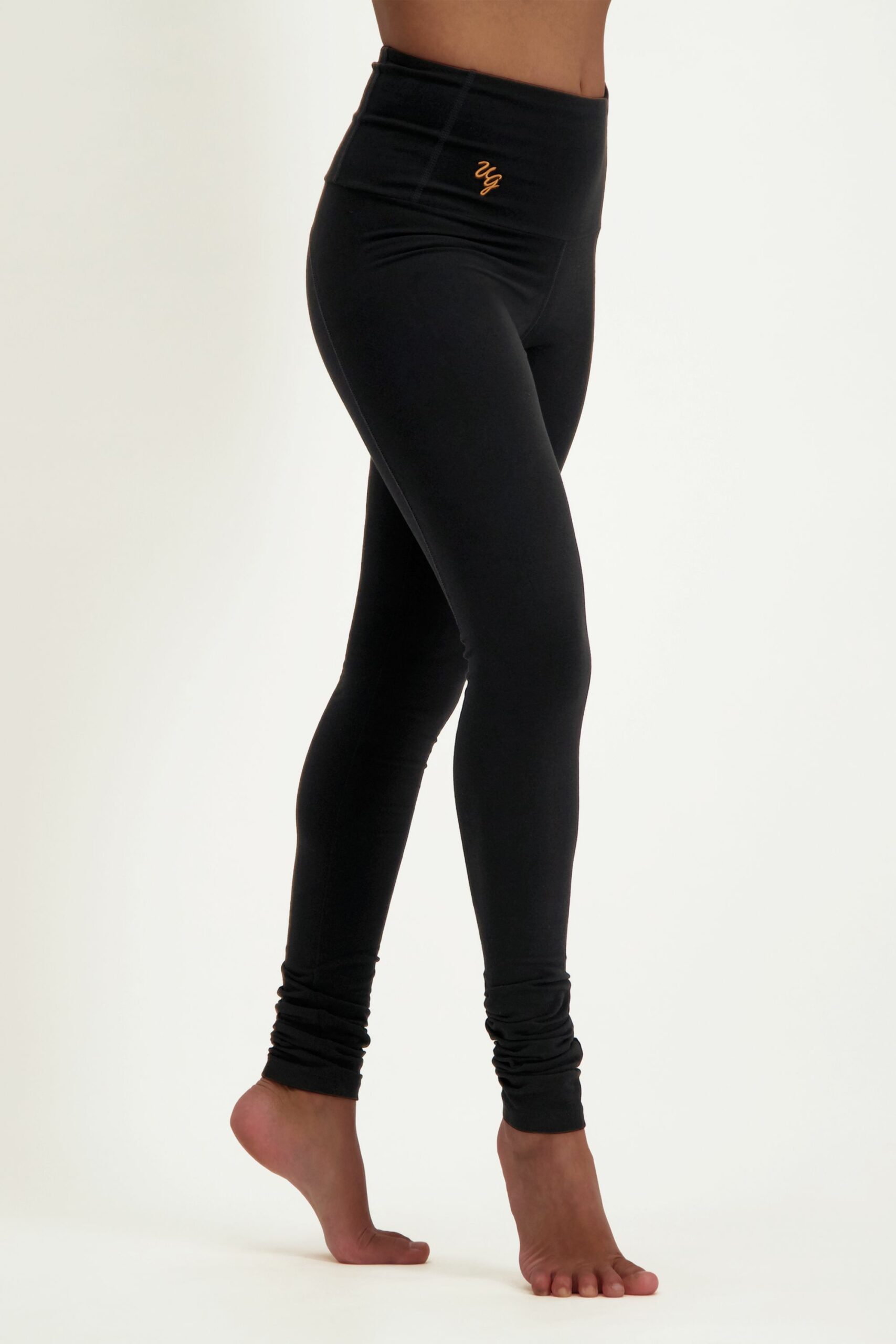 Gaiam Black Om-Dri Solid High Rise Yoga Leggings W/Ruched Shirred Ankles  Small